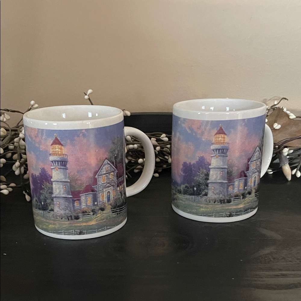 Thomas Kinkade “Victorian Light” Lighthouse Ceramic Mugs - Set of 2